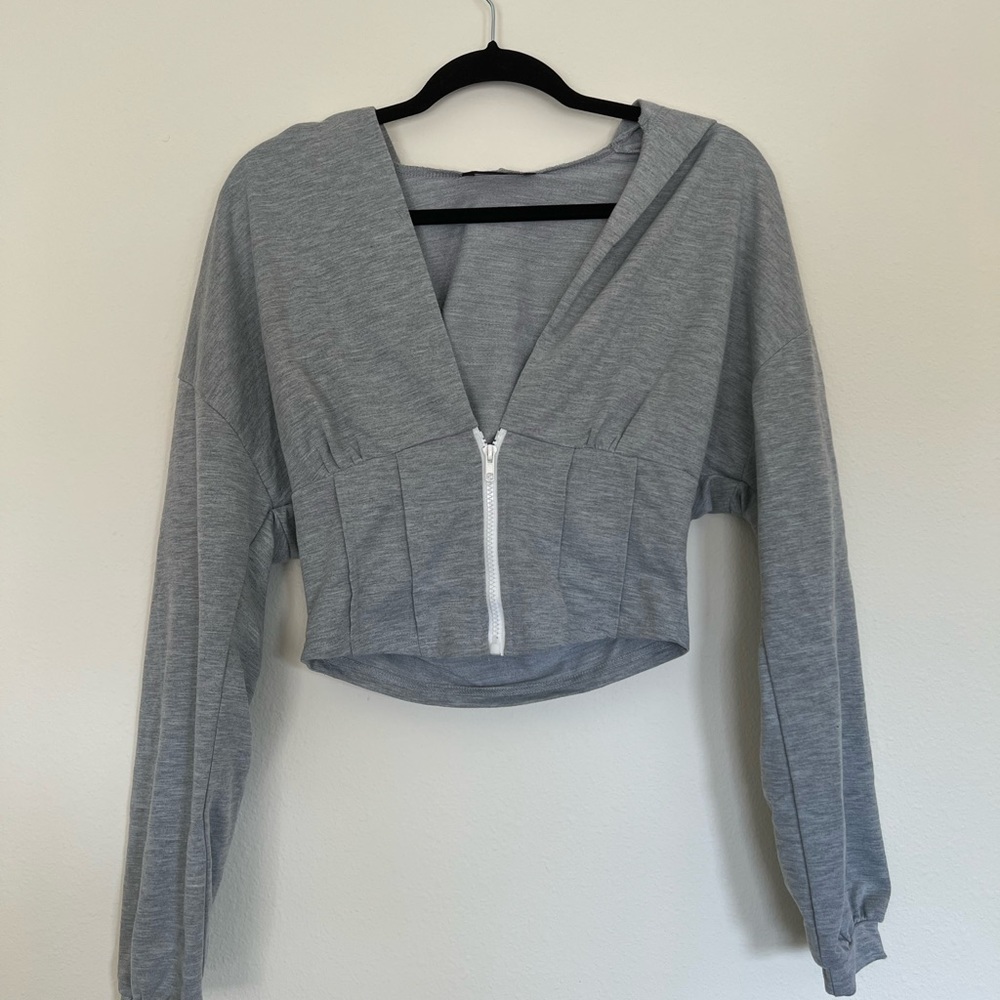 SHEIN Gray Cropped Hooded Sweater